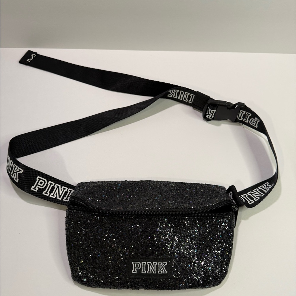 PINK Victoria's Secret Black Glitter Fanny Pack